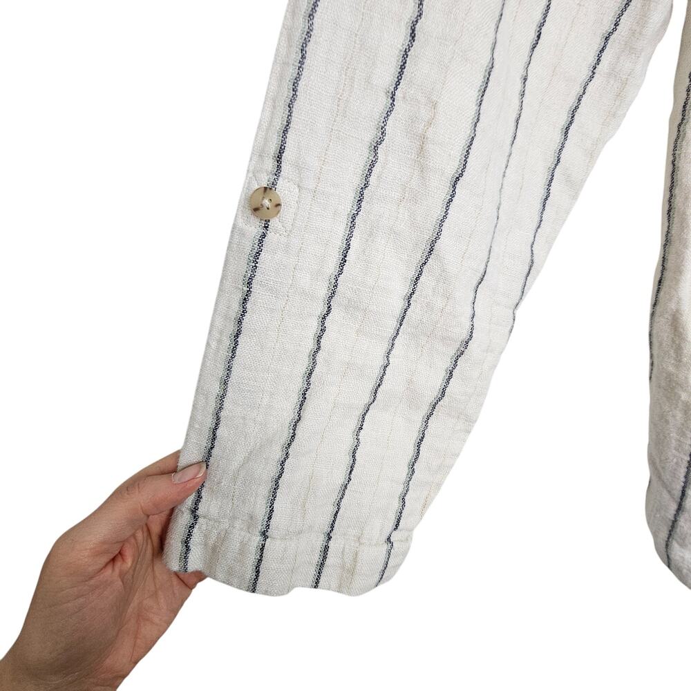 J. Jill Women Linen Cotton Striped Blazer Plus Size 1X Lagenlook Minimalist Open - Picture 5 of 9